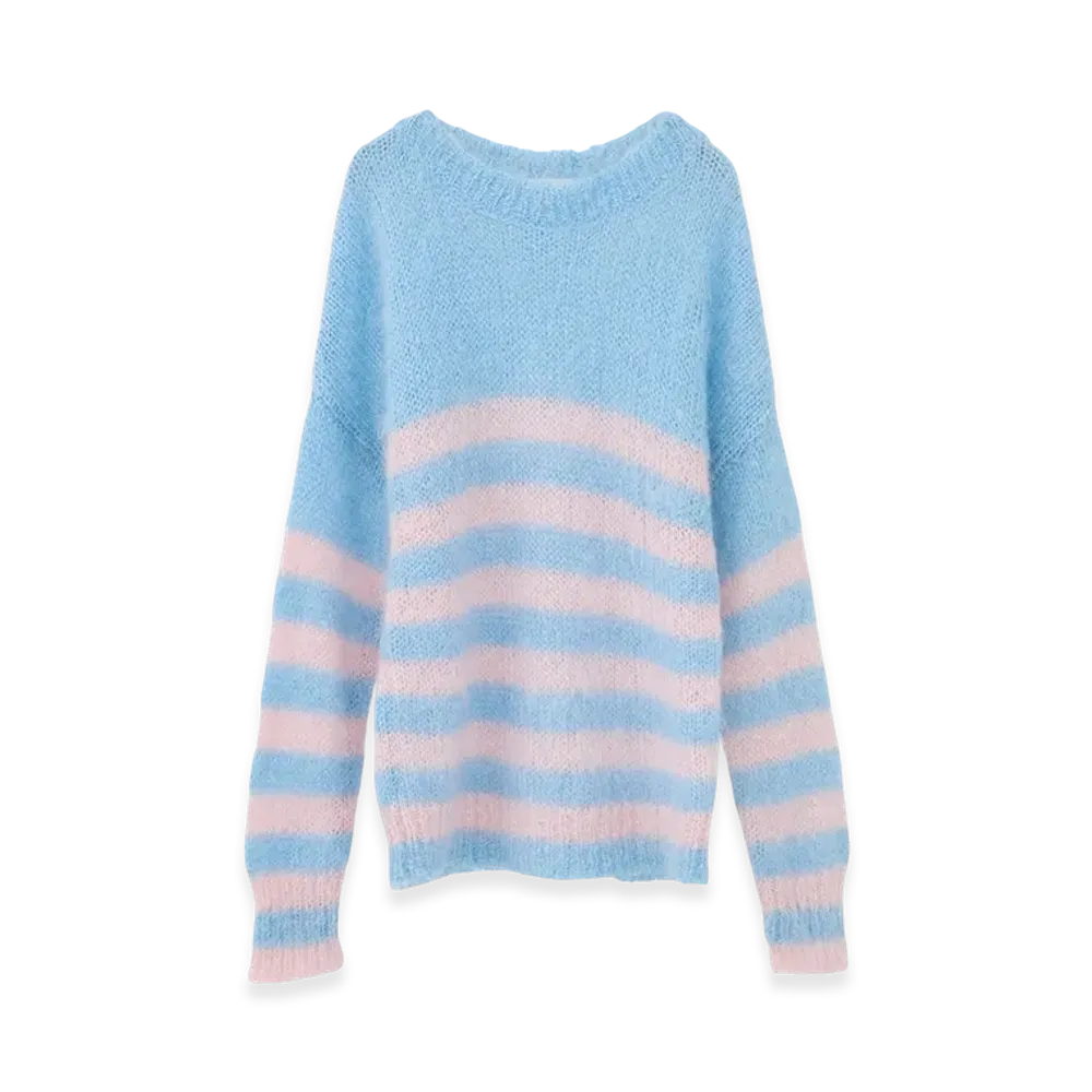 FRAGMENT x CLANE Border Mohair Knit Tops "Sax"