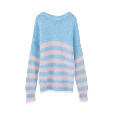 FRAGMENT x CLANE Border Mohair Knit Tops "Sax"