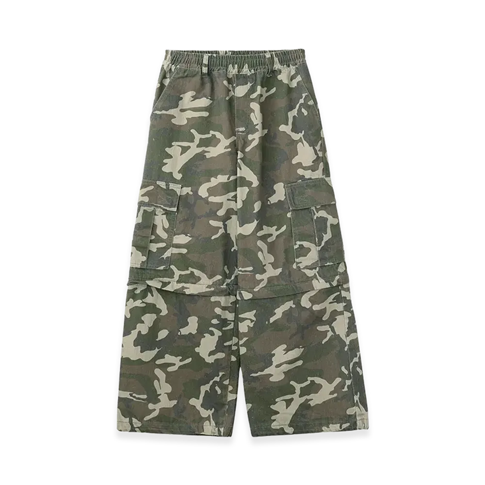 X-Girl Women's Washed 2Way Wide Leg Cargo Pants "Camo"