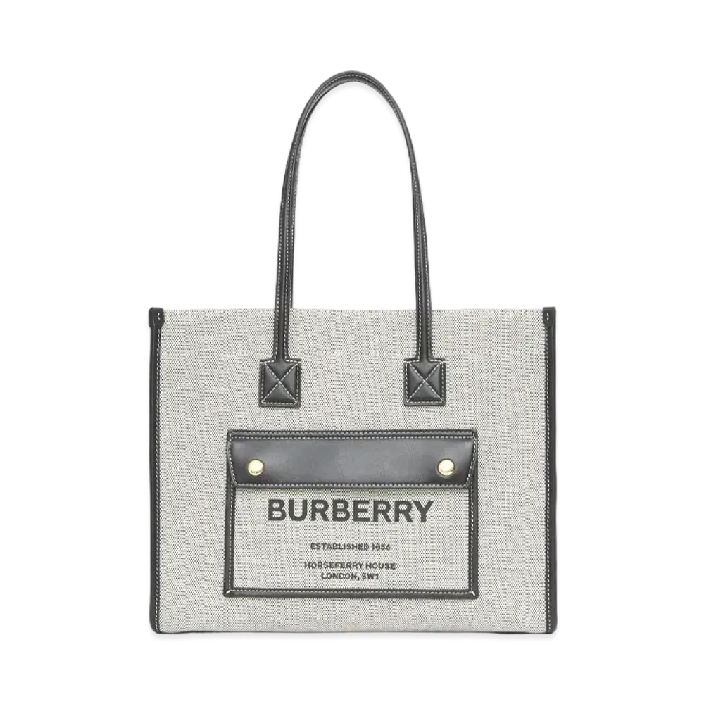 Burberry Small Two-Tone Canvas & Leather Freya Tote "Black"