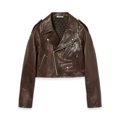 AURALEE Heavy Lamb Leather Cropped Riders Jacket "Dark Brown"