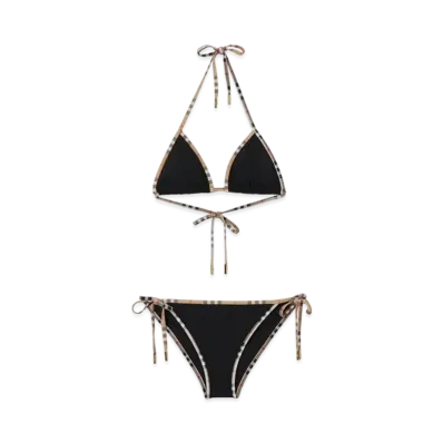 Burberry Check Detail Stretch Nylon Triangle Bikini "Black"