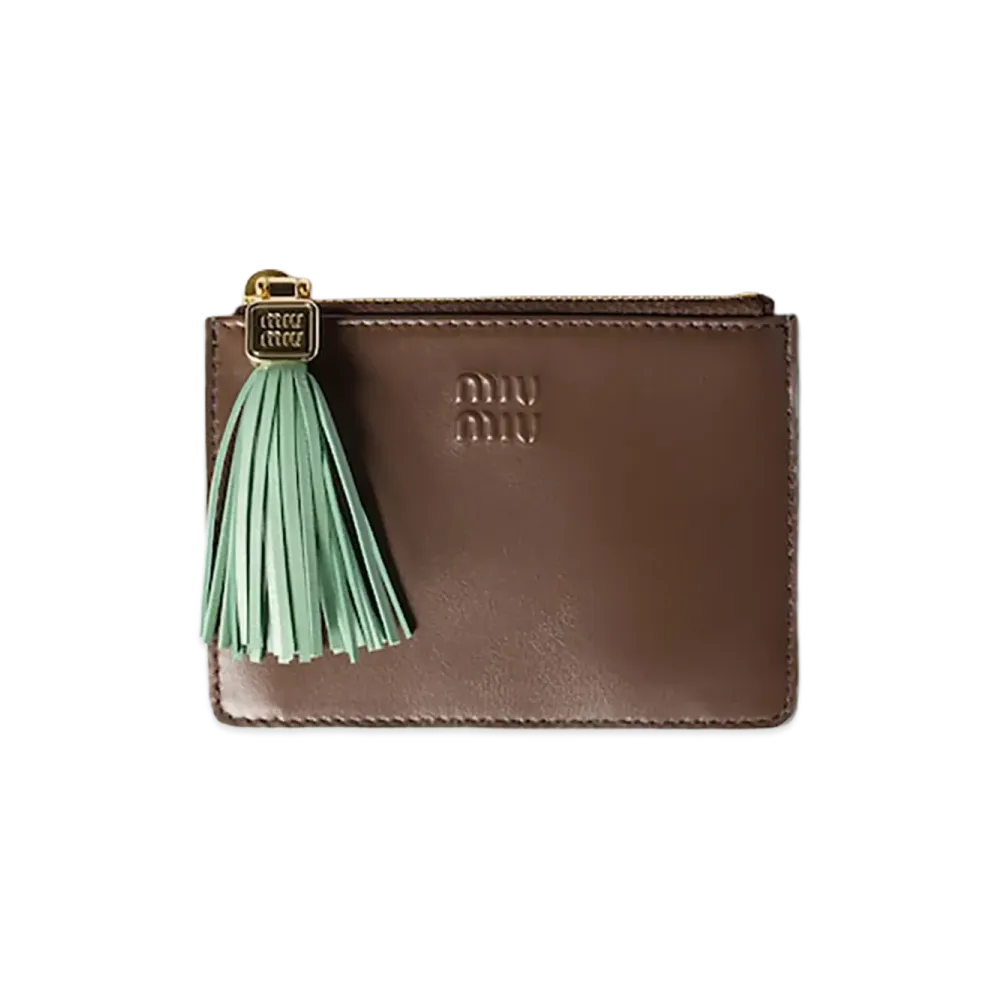 MIU MIU Leather Card Holder "Burnt/Aquamarine"