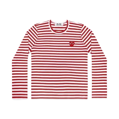 PLAY COMME des GARCONS Unisex Border Long Sleeve T-Shirt AX-T164-051 "Red/White"