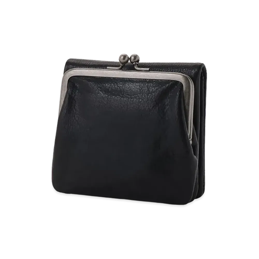 Y's Surface-dyed Soft Tan Leather Puffy Wallet "Black"