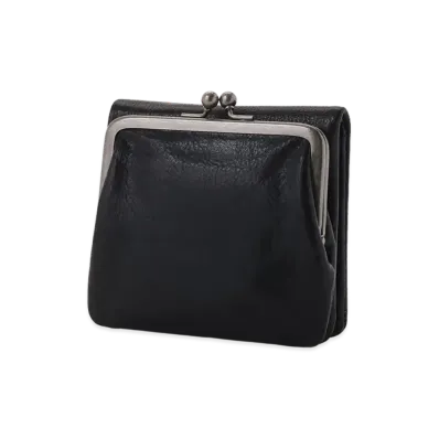 Y's Surface-dyed Soft Tan Leather Puffy Wallet "Black"