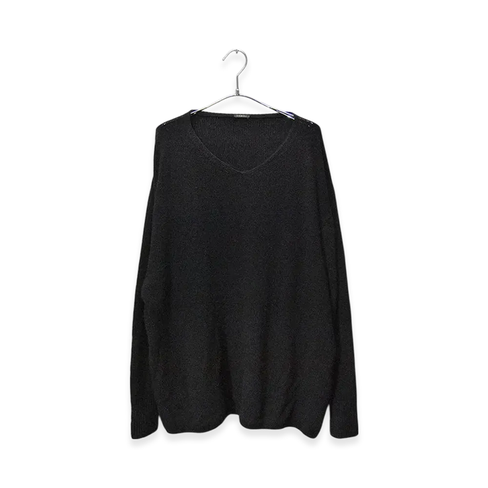 COMOLI Garment Dyed Cashmere V-Neck Knit "Navy"