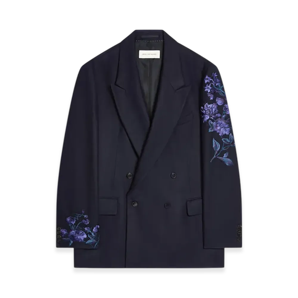 DRIES VAN NOTEN Embroidered Wool Blazer "Navy"
