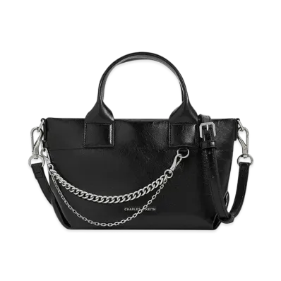 CHARLES & KEITH Atwood Crinkle Effect Chain Embellished Tote Bag "Noir"