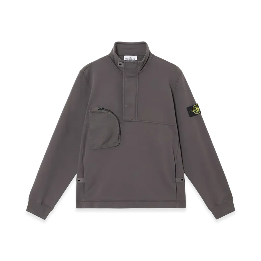 Stone Island 6100027 Cotton Fleece Half-Zip Sweatshirt with Chest and Hand Pockets - 25SS "Charcoal Grey"