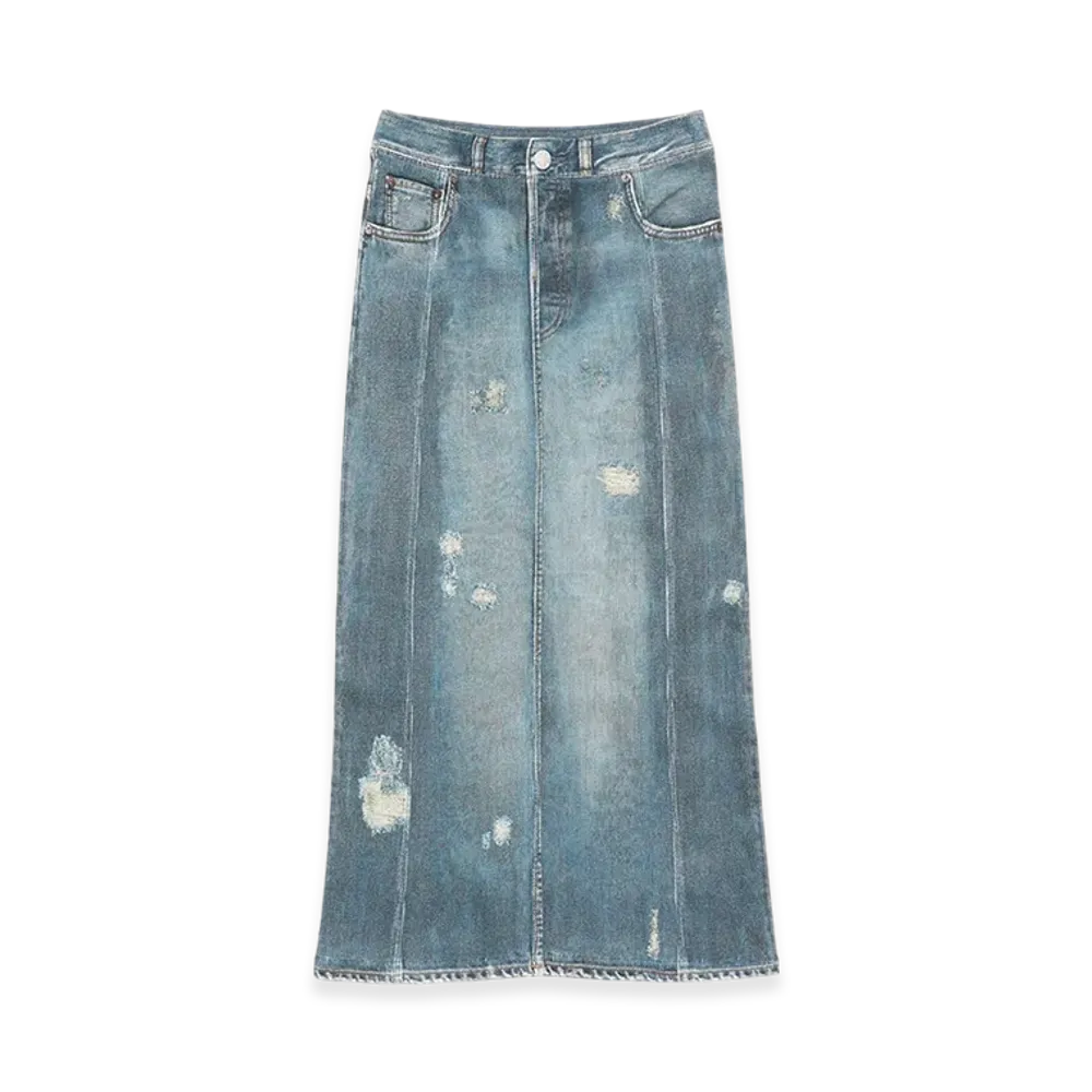 Acne Studios Rib Cotton Print Skirt "Denim Blue"