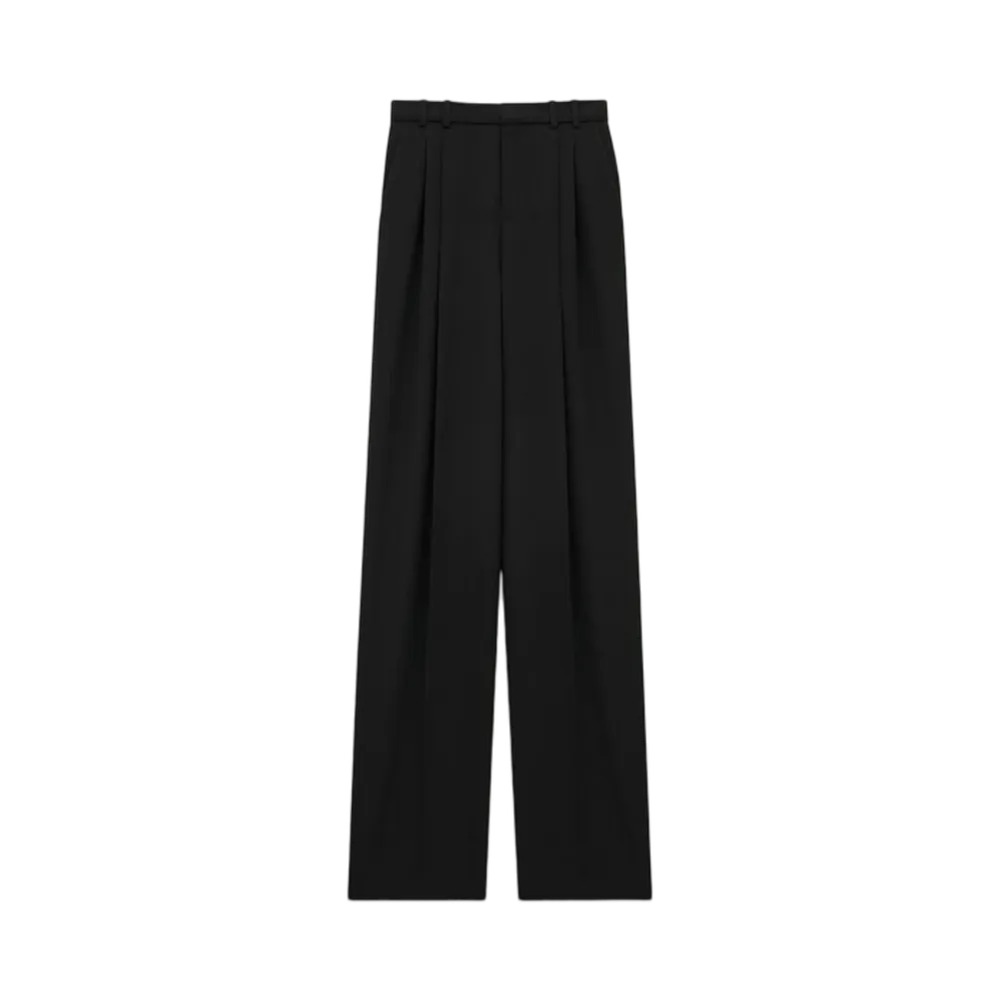 Saint Laurent Women's Wide-Leg Pants in Grain de Poudre "Black"