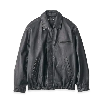 ssstein Cow Leather Vintage Zip Jacket "Black"