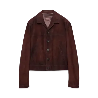 PRADA Men's Suede Blouson Jacket "Bordeaux"