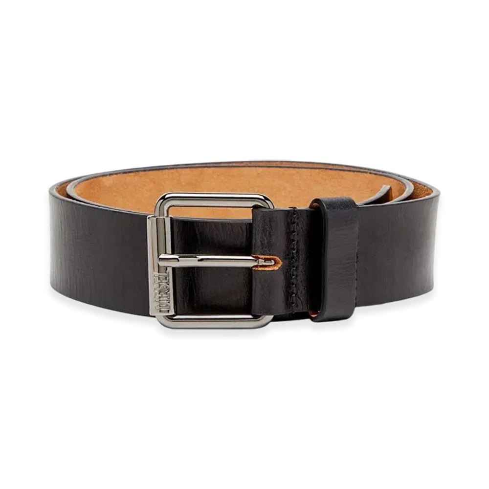 Diesel B-Flag 4Cm Leather Belt With Fifth Pocket Logo Flag "Black"