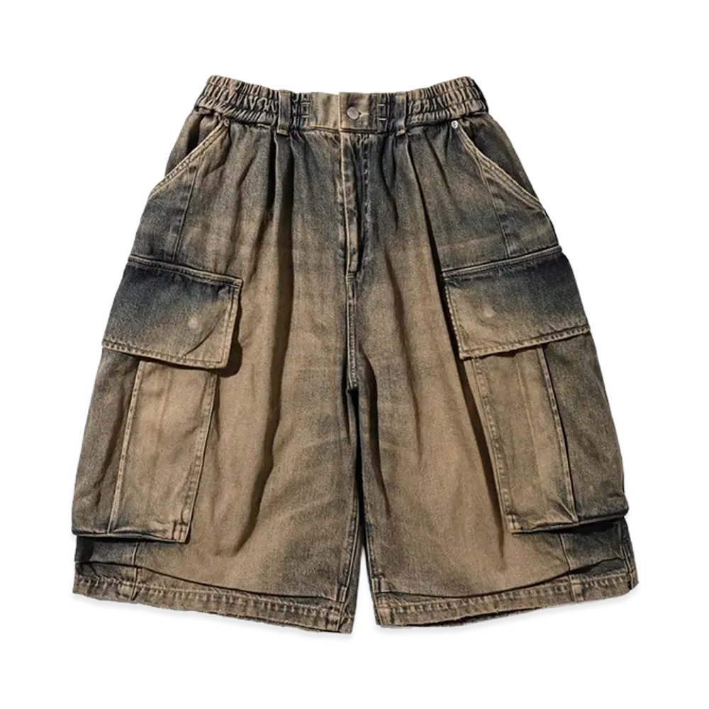CLESSTE Vintage Dyed Selvedge Denim City Mega Pocket Balloon Cargo Half Pants "Vintage Beige"