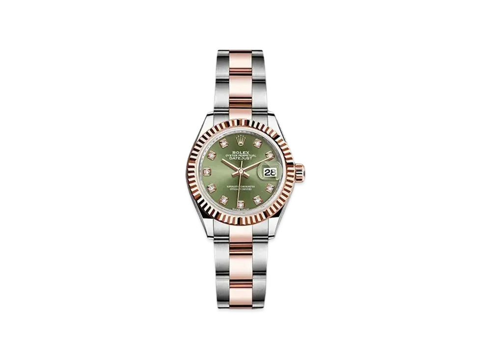ROLEX Date-Just 28 Olive Green Dial 10P Diamonds 279171G