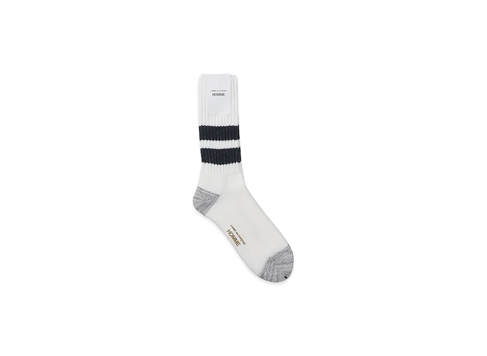 COMME des GARCONS HOMME Cotton Low Gauge Pile Line Socks "White/Navy"