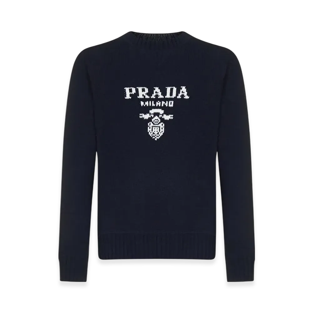 PRADA Wool Cashmere Crewneck Sweater "Navy"