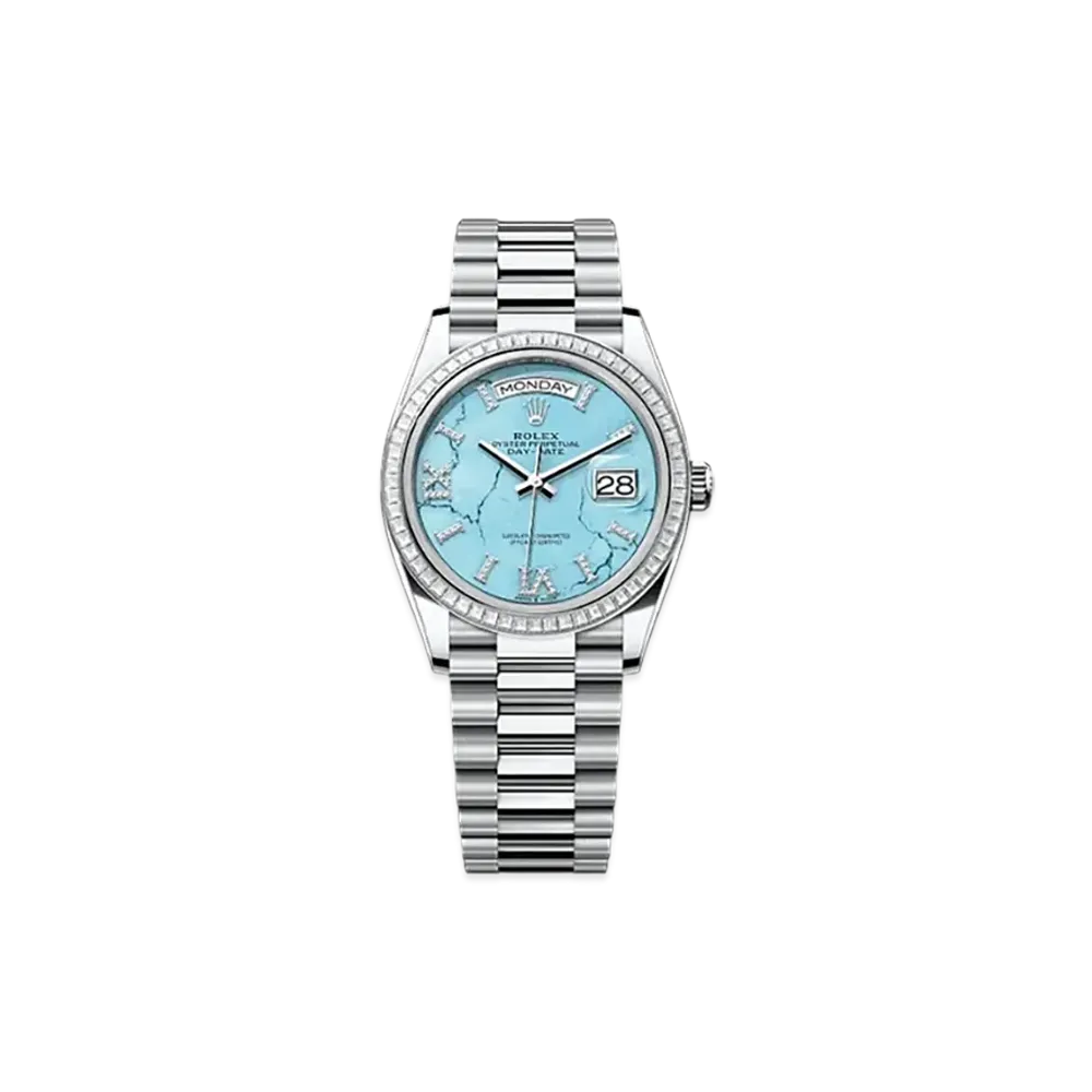 ROLEX Day-Date 36mm Platinum Diamond 128396TBR "Turquoise"