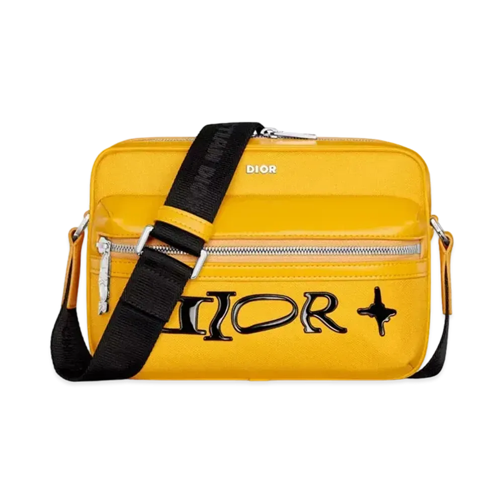 Dior x LEWIS HAMILTON Rider 2.0 Zipped Messenger Bag Nylon and Leather Effect Technical Fabric "Yellow"