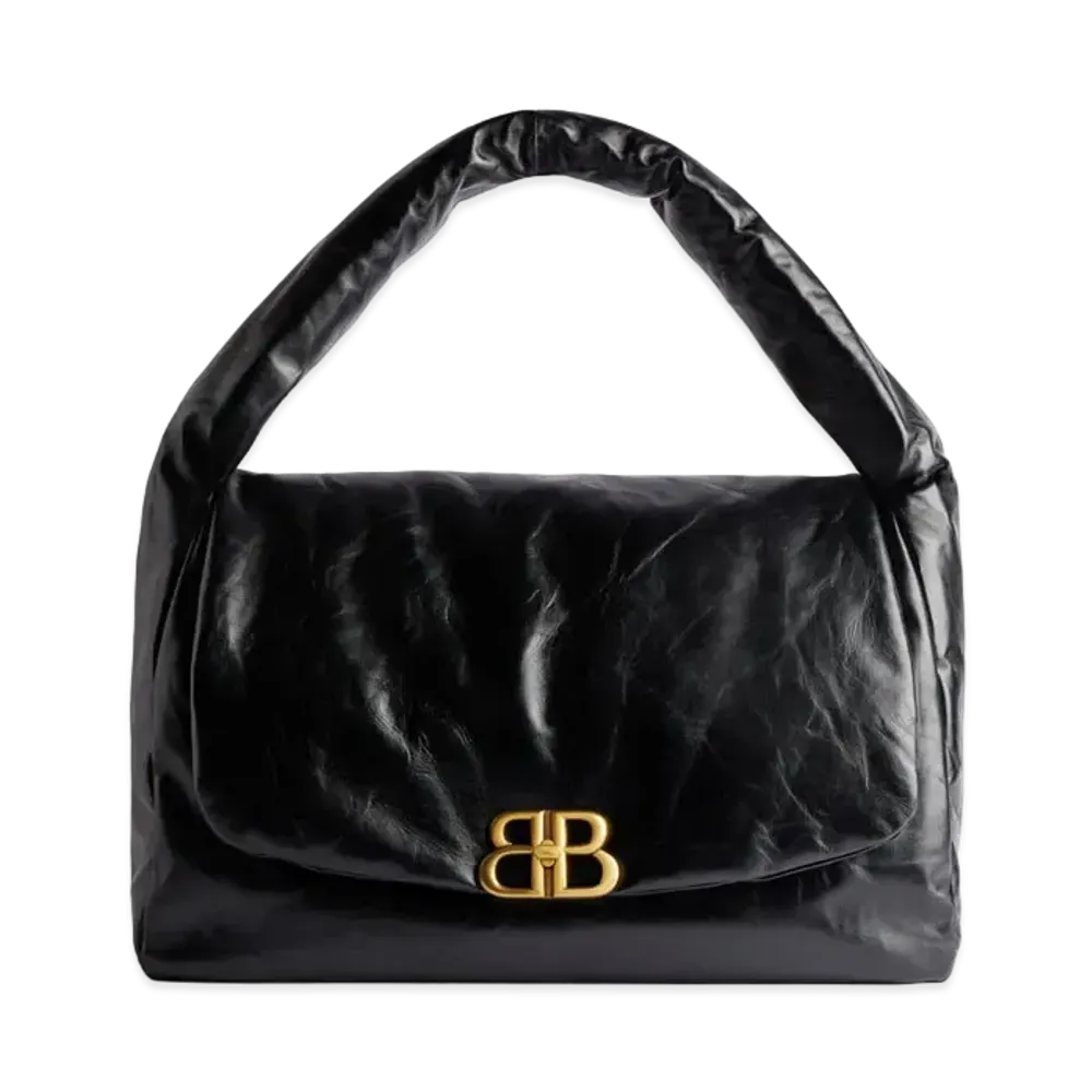 BALENCIAGA Monaco Large Sling Bag in Soft Calfskin with Aged-Gold Hardware "Black"