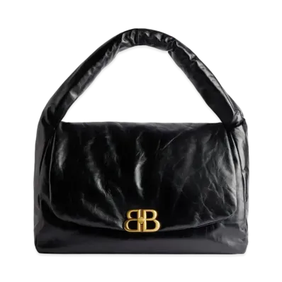 BALENCIAGA Monaco Large Sling Bag in Soft Calfskin with Aged-Gold Hardware "Black"