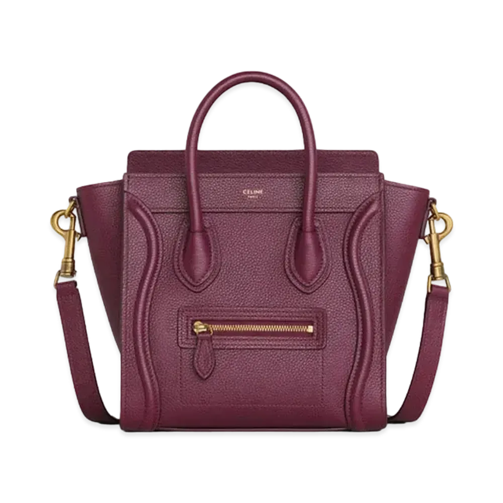CELINE Nano Luggage Bag In Drummed Calfskin "Acai"