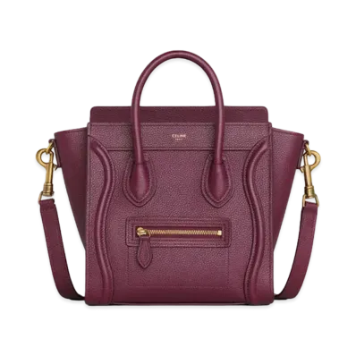 CELINE Nano Luggage Bag In Drummed Calfskin "Acai"
