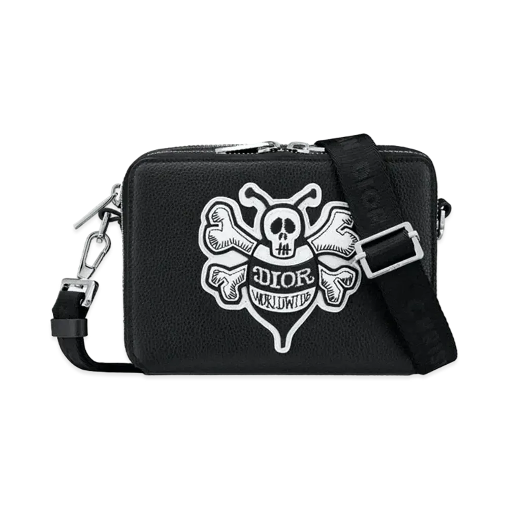 Dior x Shawn Stussy  Bee Patch Leather Compact Shoulder Bag "Black"
