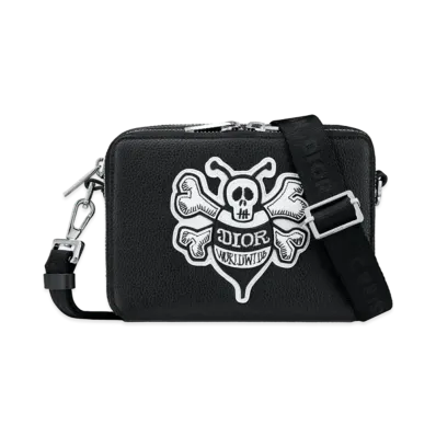 Dior x Shawn Stussy Bee Patch Leather Compact Shoulder Bag "Black"