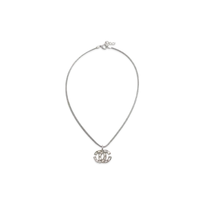 CHANEL Coco Mark Necklace Rhinestone "Silver"