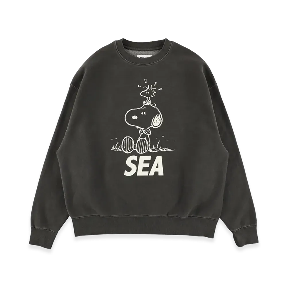 WIND AND SEA x SMOOTHY Snoopy Pigment Crewneck Sweatshirt "Black"