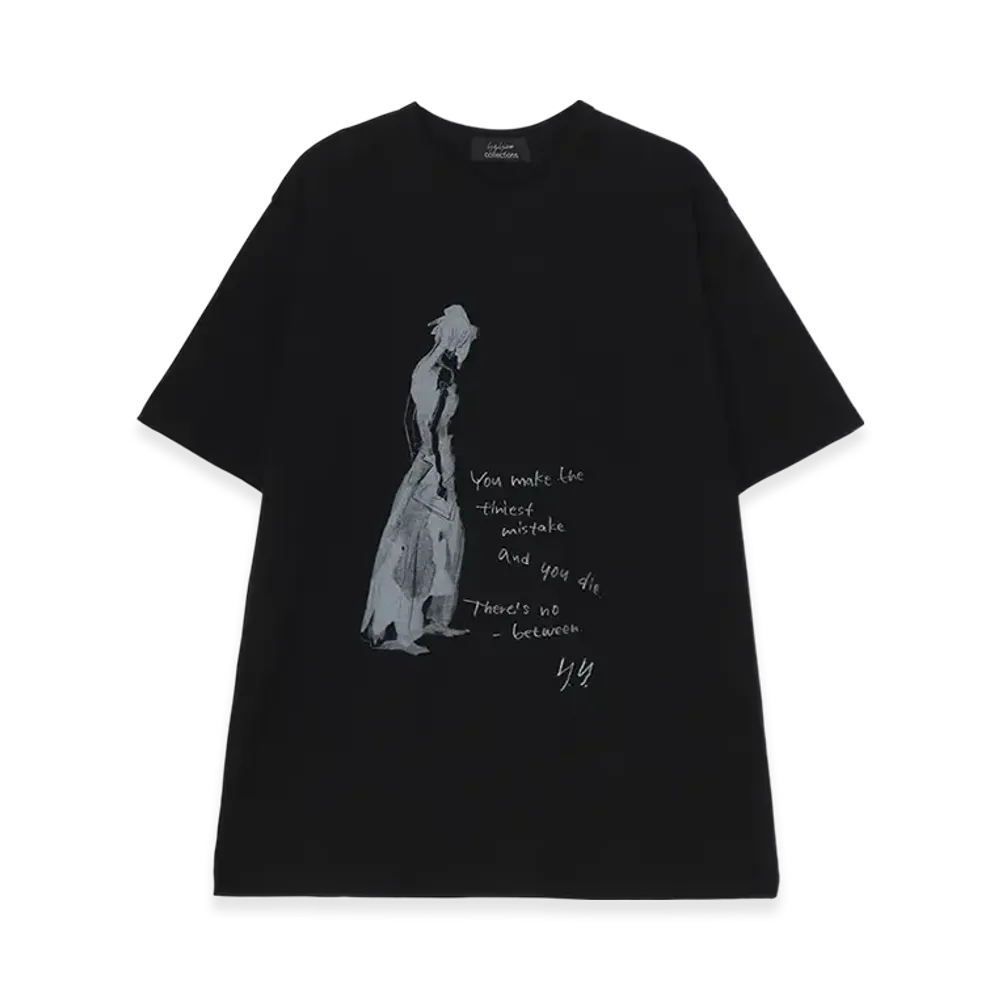 Yohji Yamamoto Combed Jersey Pigmented Pt Short Slv Round Neck Print T "Black"