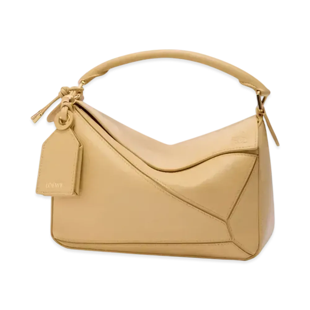 LOEWE Small Featherlight Puzzle Bag in Nappa Lambskin "Dark Butter"