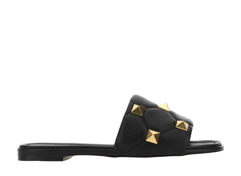 Valentino Garavani Women's Black Nappa Leather Roman Stud Slippers "Black"