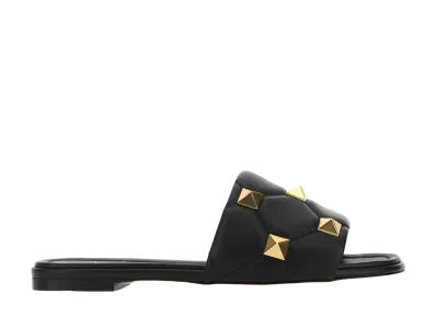 Valentino Garavani Women's Black Nappa Leather Roman Stud Slippers "Black"