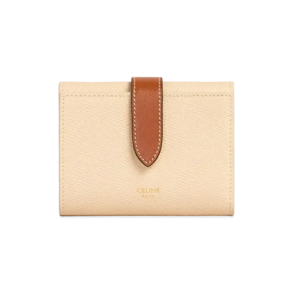 CELINE Fine Strap Wallet in Bicolour Grained Calfskin "Ivory/Tan"