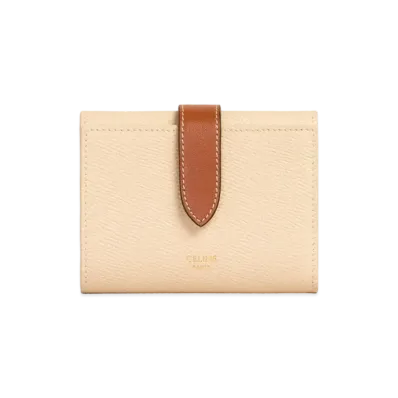 CELINE Fine Strap Wallet in Bicolour Grained Calfskin "Ivory/Tan"
