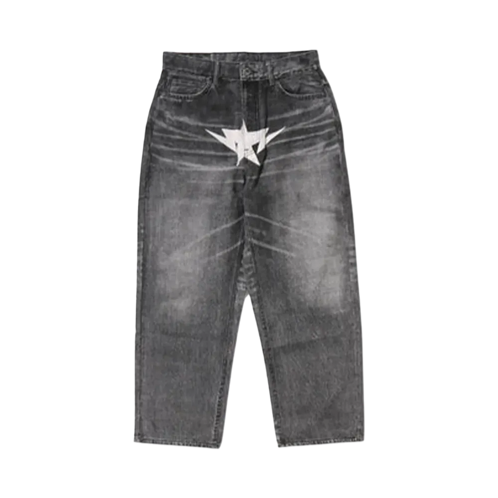 A BATHING APE Fake Print Sta Loose Fit Denim Pants "Black"
