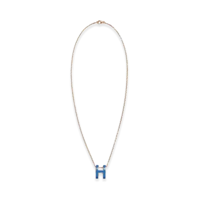 Hermes Mini Pop H Pendant Rose "Gold/Blue Saphir"