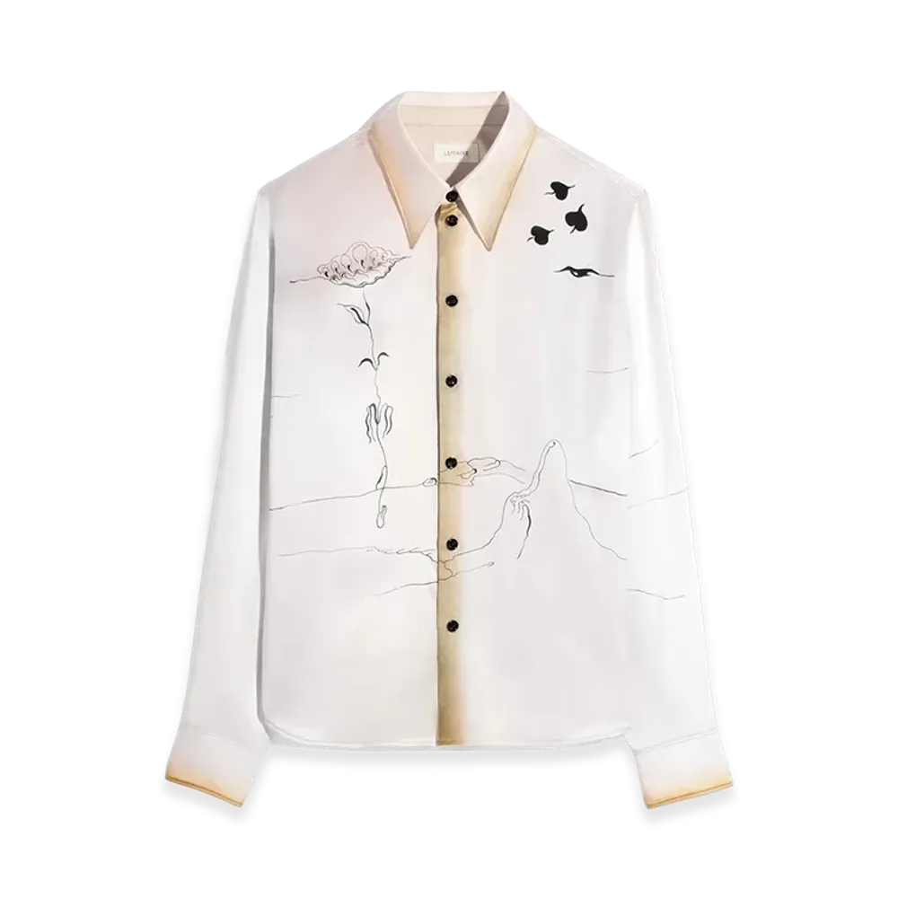 LEMAIRE Women's Landscape Print Silk Pointed Collar Shirt "Porcelain"