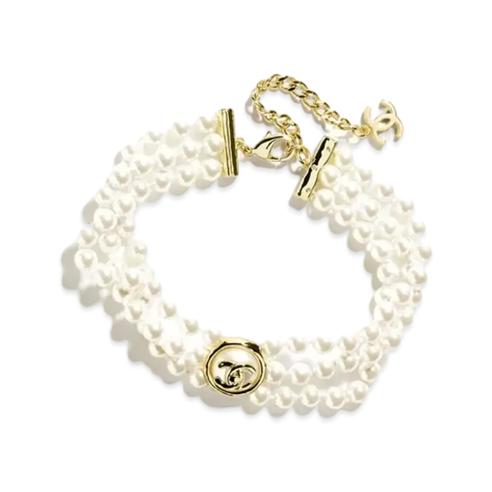 CHANEL Choker Metal, Glass Pearls & Resin "Gold/Pearly White"