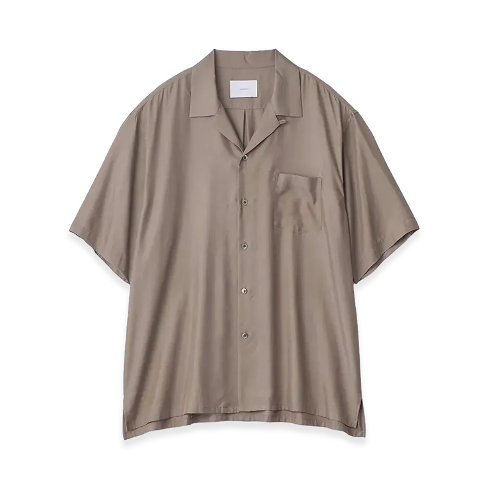 ssstein Cupro Twill Oversized Open Collar Short Sleeve Shirt "Taupe"