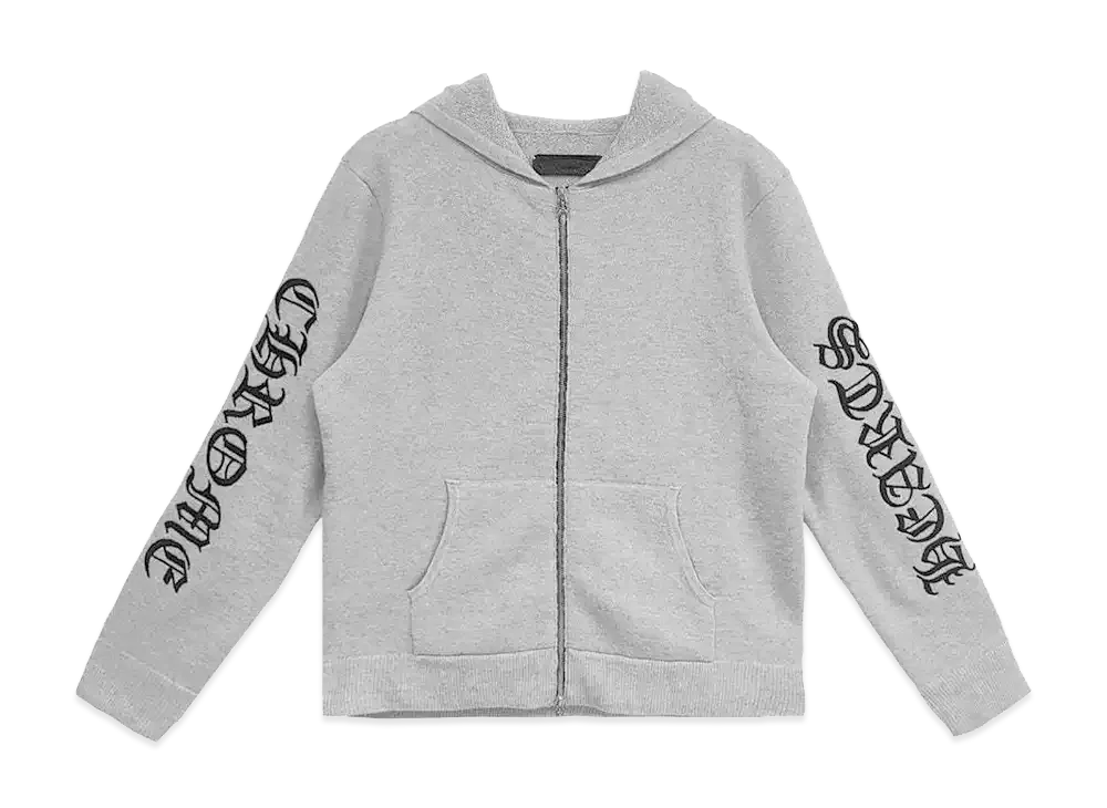 Chrome Hearts Y Not Arm Logo Cashmere Knit Zip Up Hoodie "Gray"