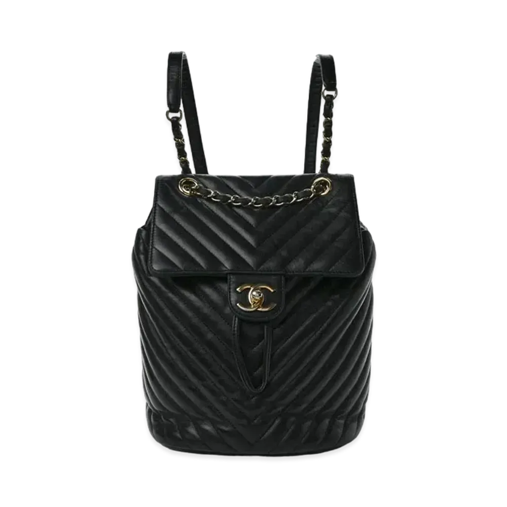 CHANEL Matelasse V Stitch Chain Backpack Calfskin "Black/Gold"