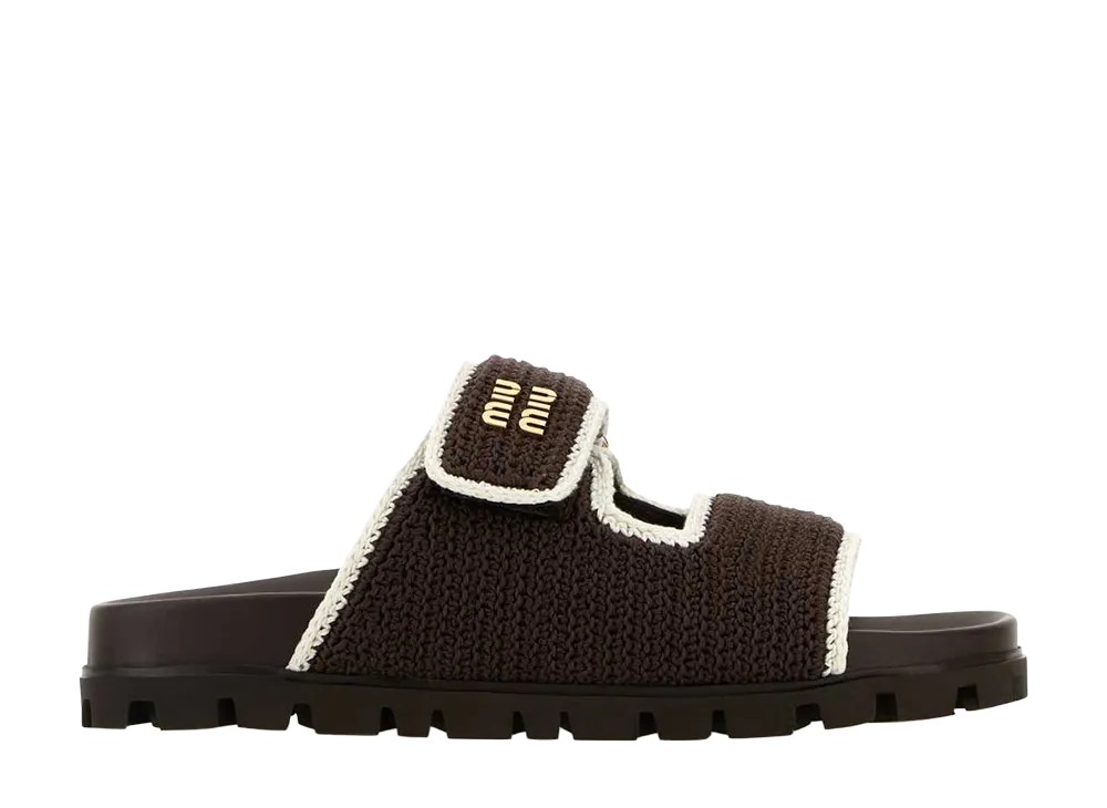 MIU MIU Women's Chocolate Crochet Slippers "Brown"