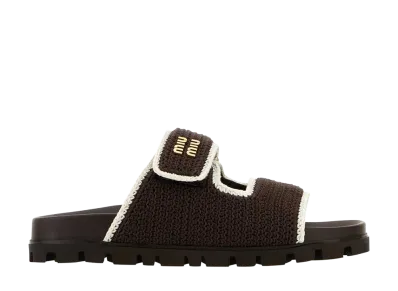 MIU MIU Women's Chocolate Crochet Slippers "Brown"