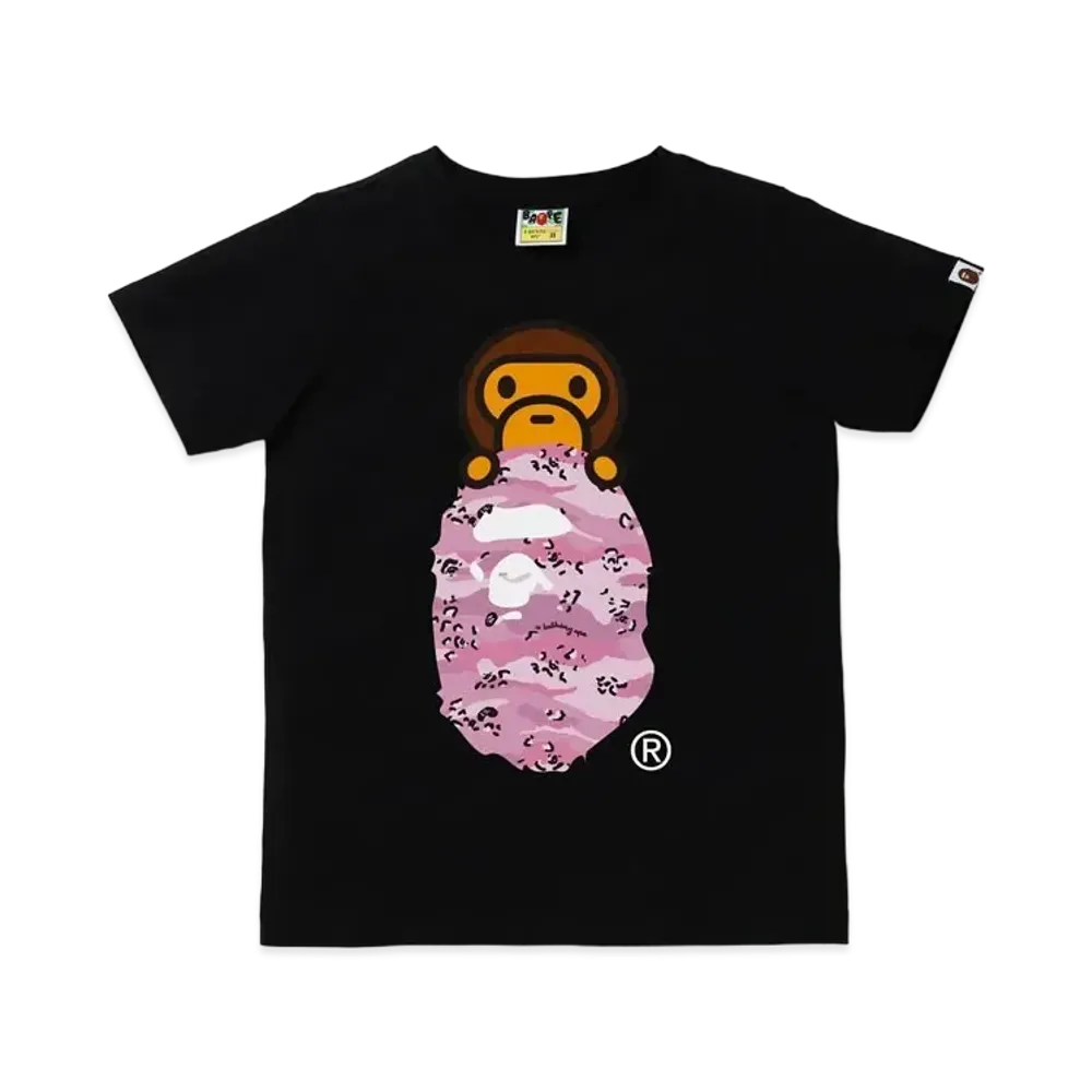 A BATHING APE DESERT CAMO MILO ON APE HEAD TEE "Black/Pink"