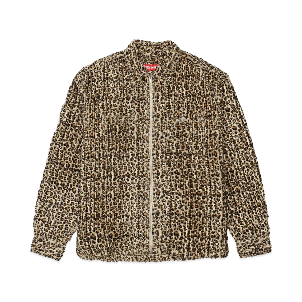Supreme Leopard Frayed Zip Up Shirt "Tan"